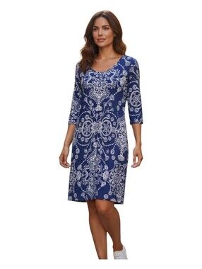 Persifor Womens Blue Floral Print Resort Vacation Ready Jersey Shift Dress Large